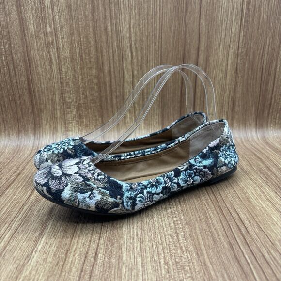 Lucky Brand Emmie Navy Blue Cream Pink Floral Embroidered Ballet Flat 8.5 M - Picture 3 of 9